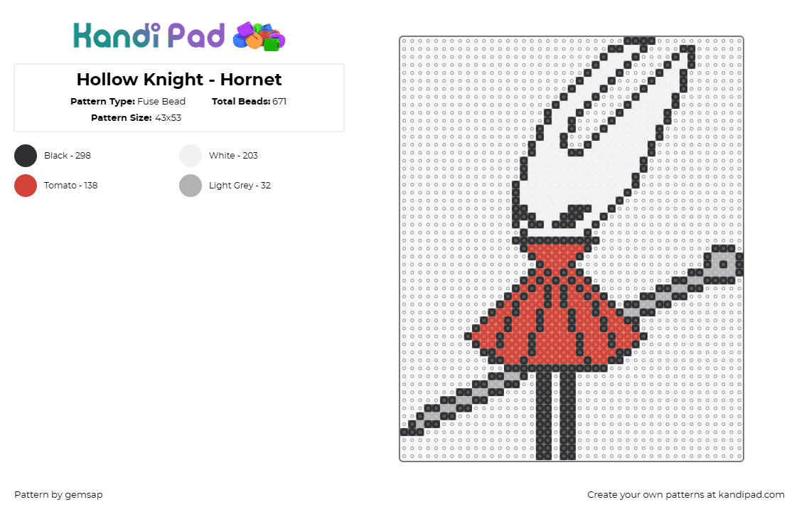 Hollow Knight - Hornet - Fuse Bead Pattern by gemsap on Kandi Pad - hollow knight,hornet,video games