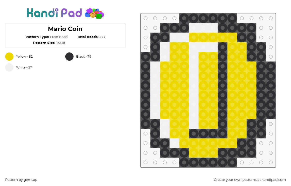 Mario Coin - Fuse Bead Pattern by gemsap on Kandi Pad - mario,coin,nintendo,video games