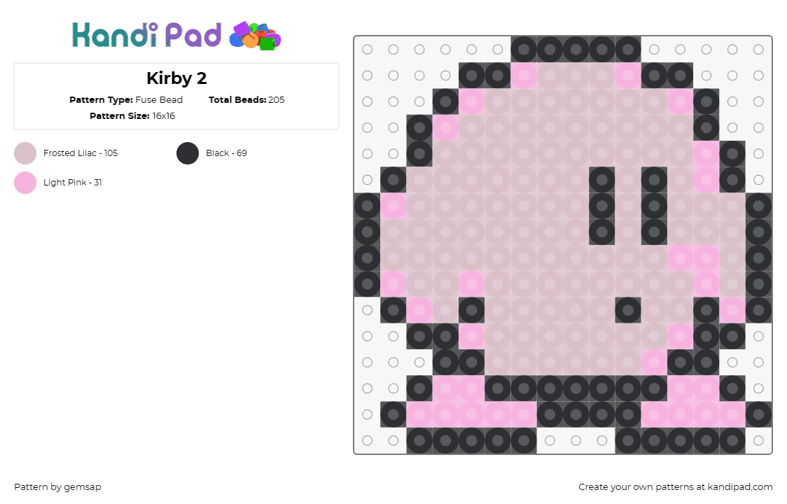 Kirby 2 - Fuse Bead Pattern by gemsap on Kandi Pad - kirby,nintendo,character,video game,pink