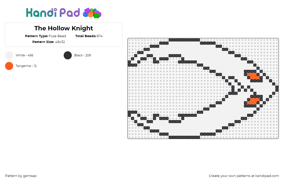 The Hollow Knight - Fuse Bead Pattern by gemsap on Kandi Pad - hollow knight,horns,video game,white