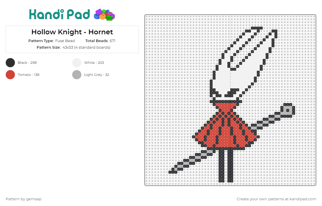 Hollow Knight - Hornet - Fuse Bead Pattern by gemsap on Kandi Pad - hollow knight,hornet,video games