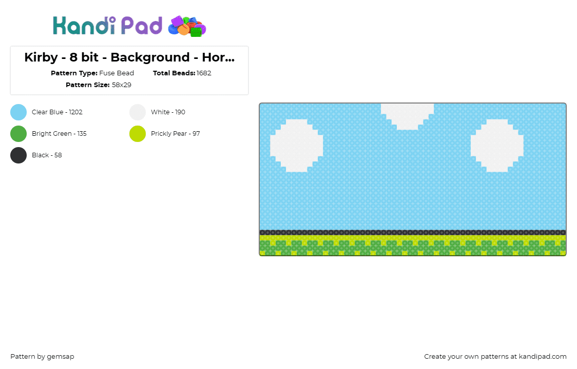 Kirby - 8 bit - Background - Horizontal - Fuse Bead Pattern by gemsap on Kandi Pad - kirby,landscape,nintendo,panel,video game,sky,light blue