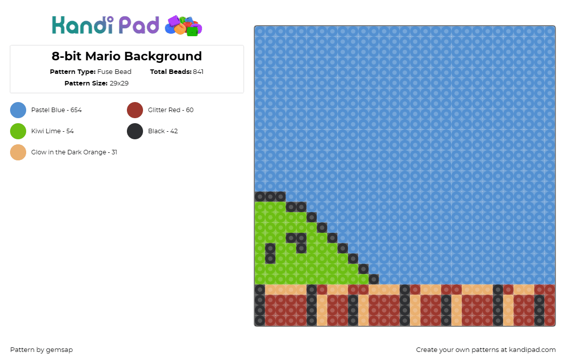 8-bit Mario Background - Fuse Bead Pattern by gemsap on Kandi Pad - mario,landscape,nintendo,panel,video game,classic,sky,blue