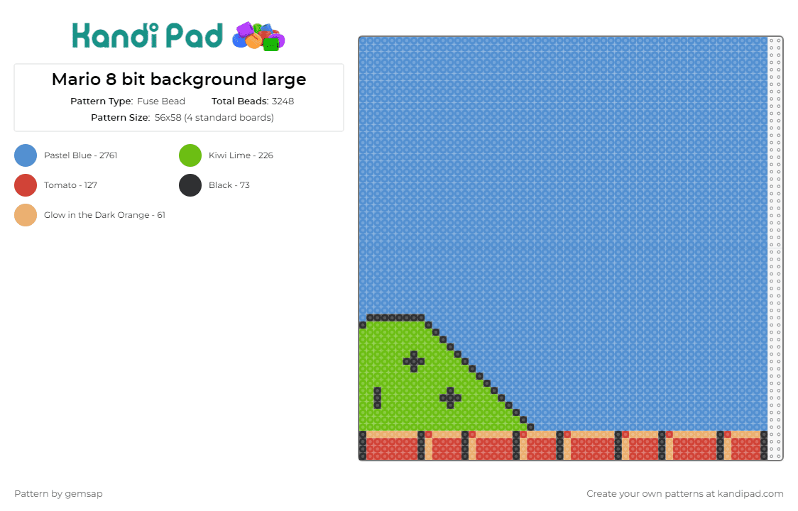 Mario 8 bit background large - Fuse Bead Pattern by gemsap on Kandi Pad - mario,nintendo,landscape,panel,video games