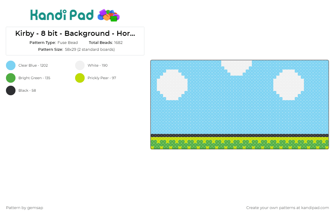 Kirby - 8 bit - Background - Horizontal - Fuse Bead Pattern by gemsap on Kandi Pad - kirby,nintendo,landscape,panel,video games