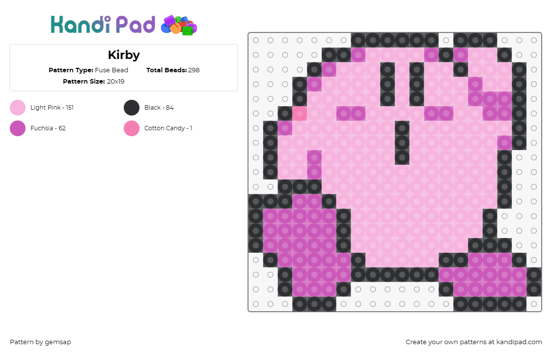 Kirby - Fuse Bead Pattern by gemsap on Kandi Pad - kirby,nintendo,character,video game,cute,pink