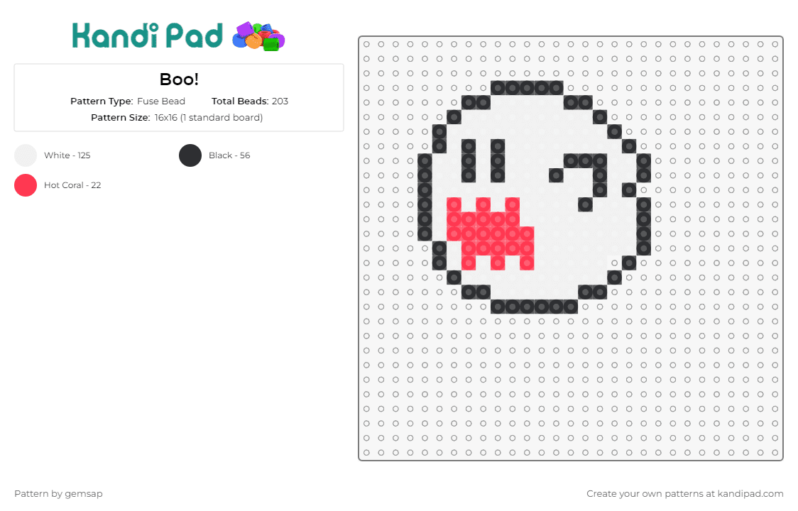 Boo! - Fuse Bead Pattern by gemsap on Kandi Pad - mario,boo,ghost,video games