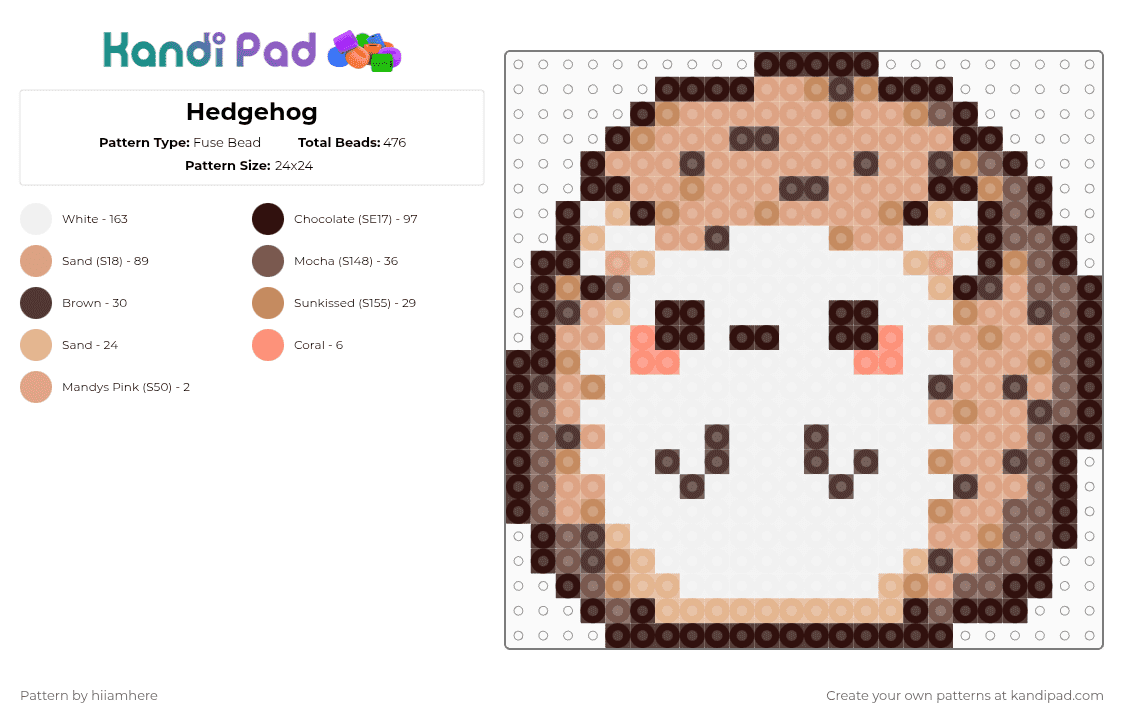 Hedgehog - Fuse Bead Pattern by hiiamhere on Kandi Pad - hedgehog,animal,mammal,wildlife,brown,beige
