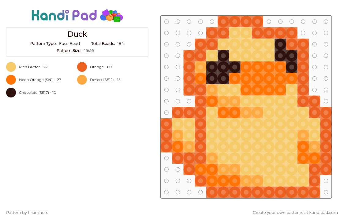 Duck - Fuse Bead Pattern by hiiamhere on Kandi Pad - orange, yellow