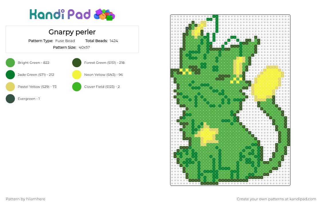 Gnarpy perler - Fuse Bead Pattern by hiiamhere on Kandi Pad - green