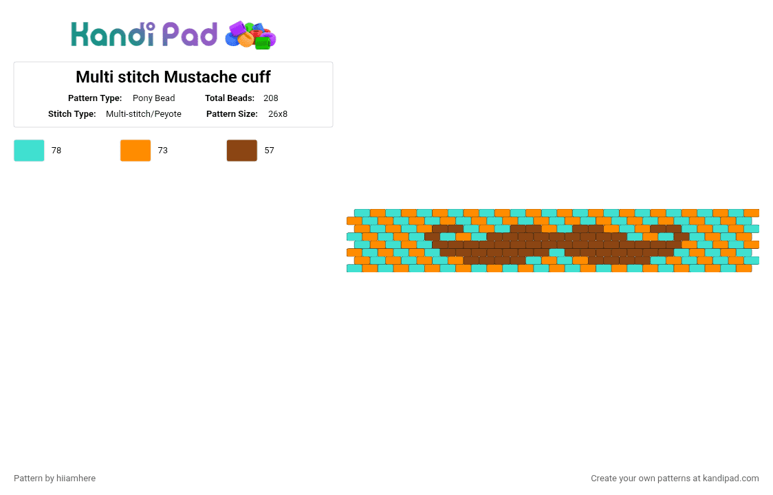 Peyote Mustache cuff - Pony Bead Pattern by hiiamhere on Kandi Pad - light blue,orange