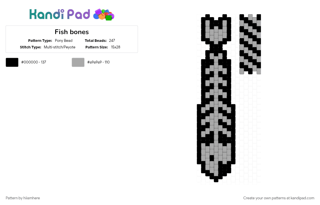 Fish bones - Pony Bead Pattern by hiiamhere on Kandi Pad - beige, black