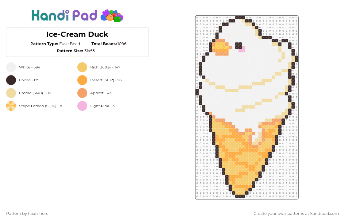 Ice-Cream Duck - Fuse Bead Pattern by hiiamhere on Kandi Pad - white,brown,orange,yellow