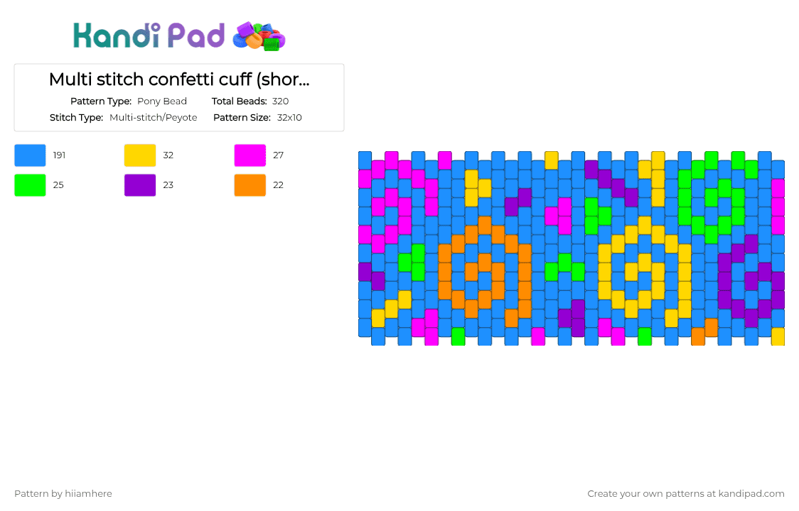 Multi stitch confetti cuff (shorter) - Pony Bead Pattern by hiiamhere on Kandi Pad - light blue