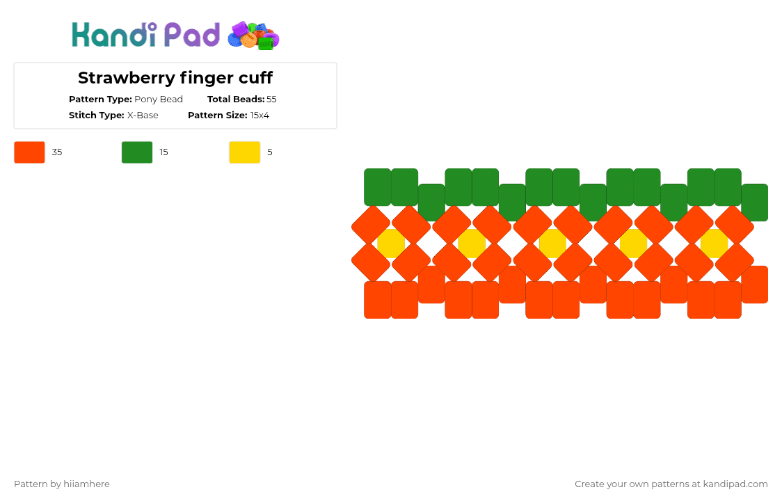 Strawberry finger cuff - Pony Bead Pattern by hiiamhere on Kandi Pad - red