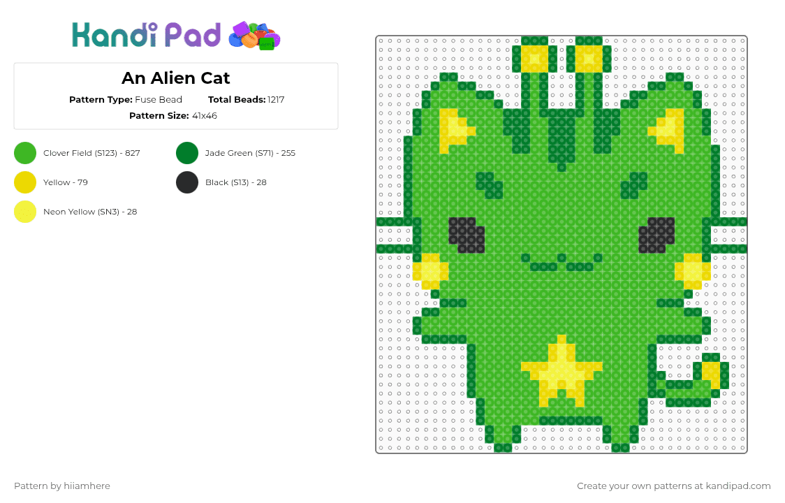 An Alien Cat - Fuse Bead Pattern by hiiamhere on Kandi Pad - green