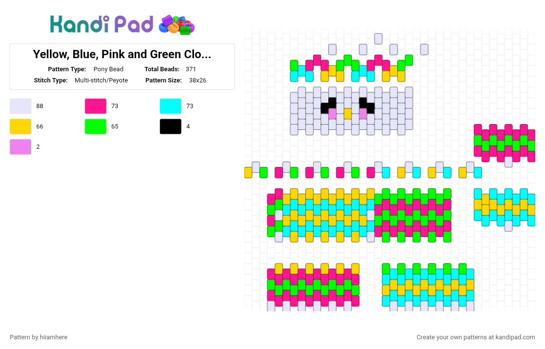 Yellow, Blue, Pink and Green Clown Pattern - Pony Bead Pattern by hiiamhere on Kandi Pad - pink,yellow,light blue