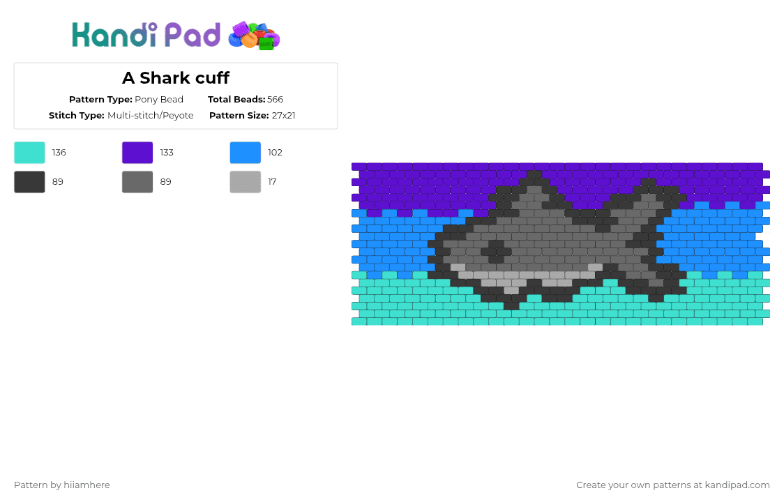 A Shark cuff - Pony Bead Pattern by hiiamhere on Kandi Pad - light blue,purple
