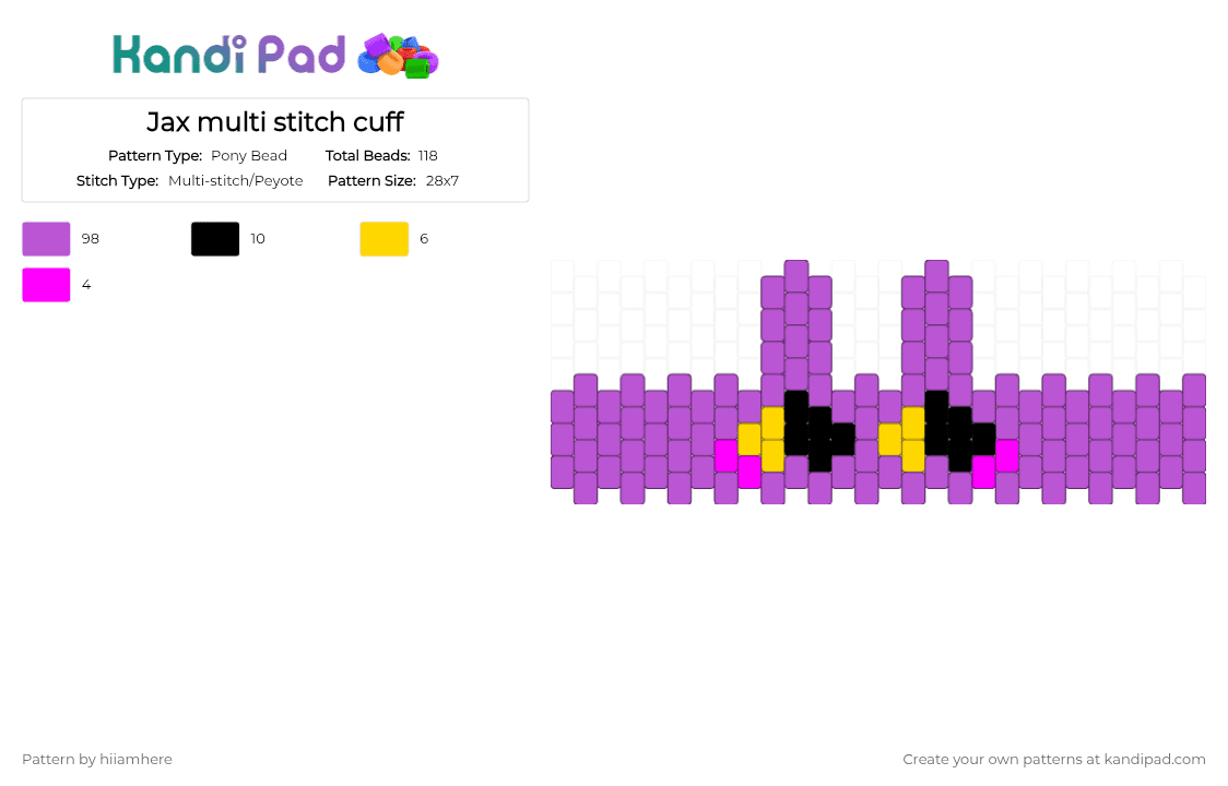 Jax multi stitch cuff - Pony Bead Pattern by hiiamhere on Kandi Pad - pink