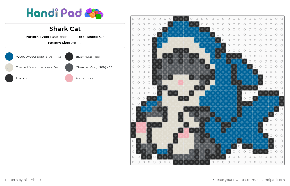 Shark Cat - Fuse Bead Pattern by hiiamhere on Kandi Pad - blue,beige