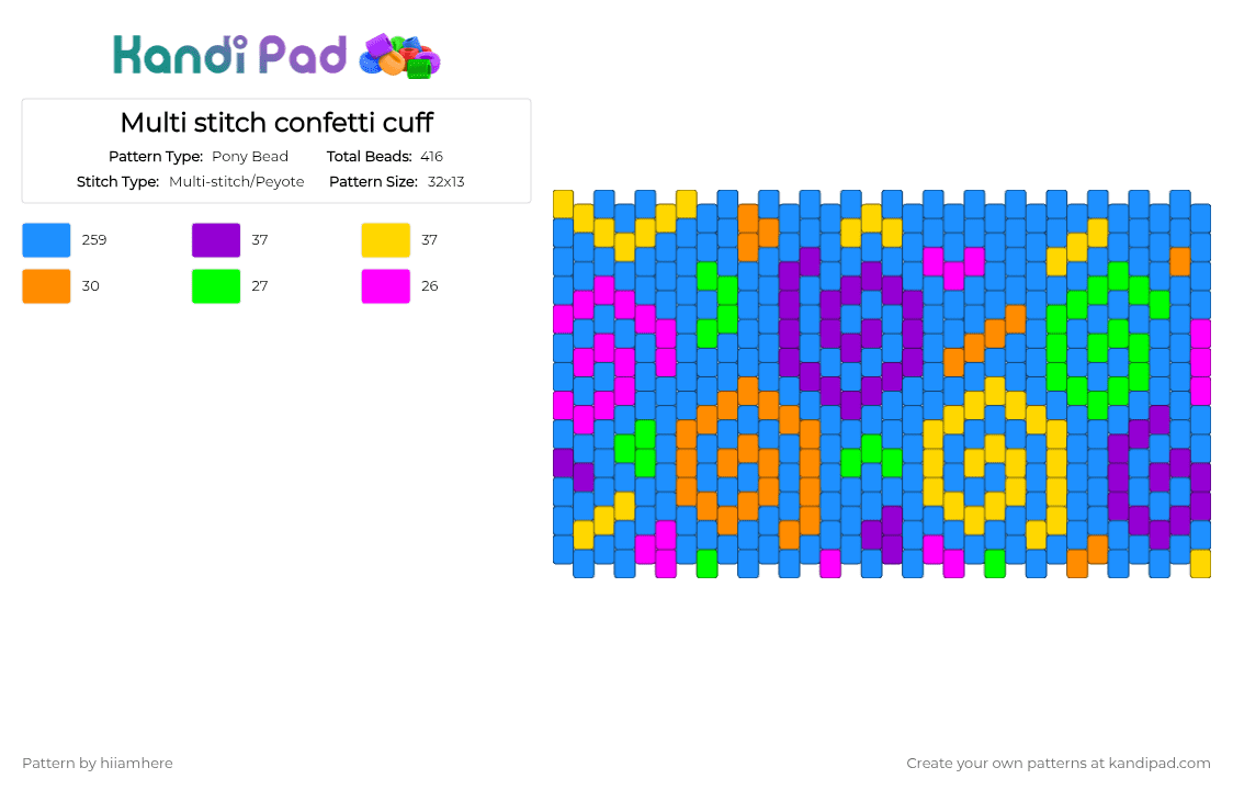 Multi stitch confetti cuff - Pony Bead Pattern by hiiamhere on Kandi Pad - light blue