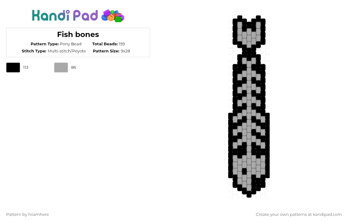 Fish bones - Pony Bead Pattern by hiiamhere on Kandi Pad - black,beige