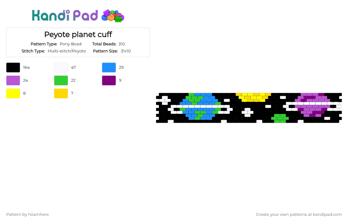 Peyote planet cuff - Pony Bead Pattern by hiiamhere on Kandi Pad - black,light blue,pink