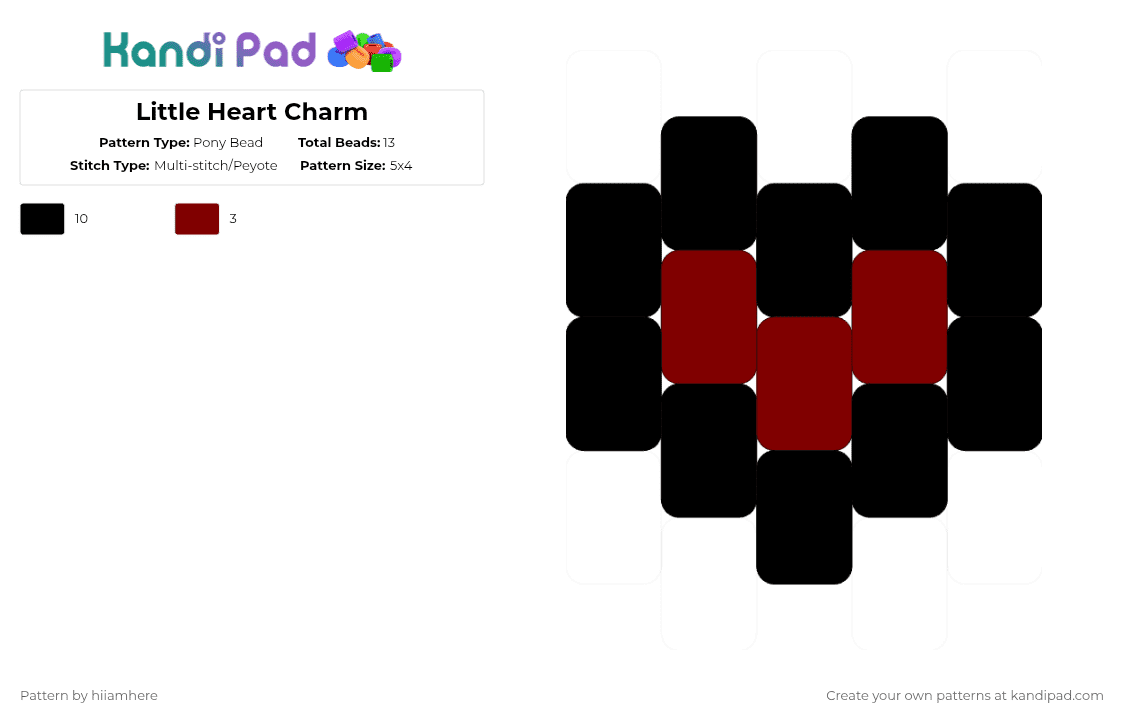 Little Heart Charm - Pony Bead Pattern by hiiamhere on Kandi Pad - black