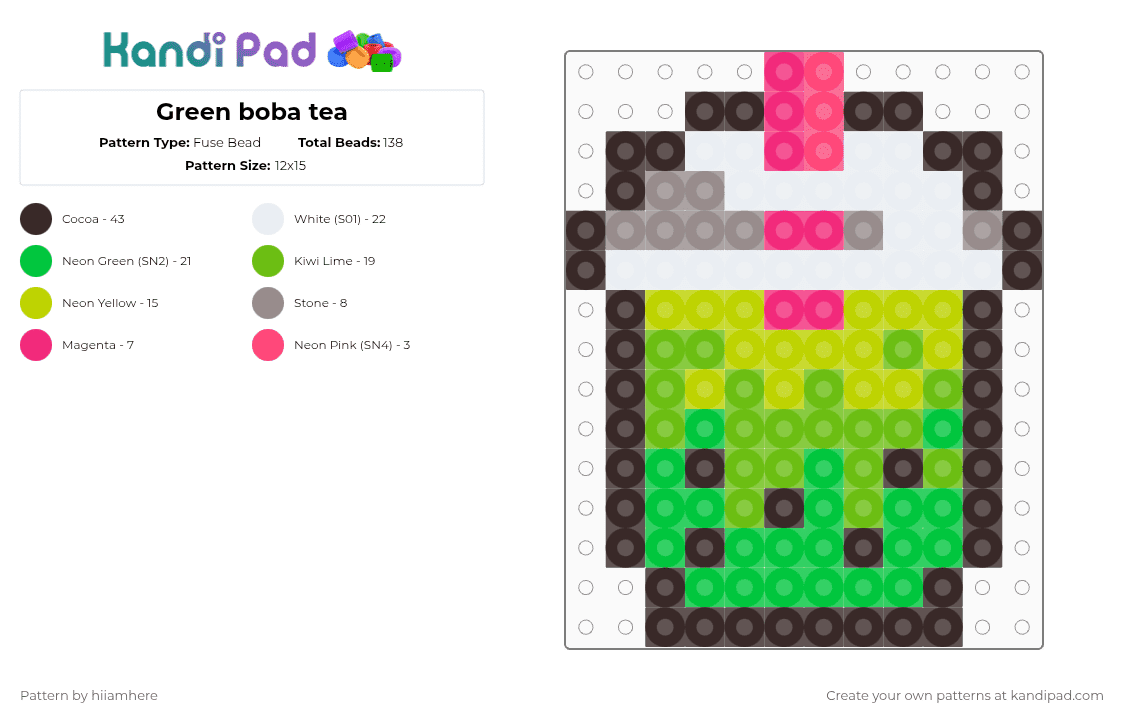 Green boba tea - Fuse Bead Pattern by hiiamhere on Kandi Pad - brown,green