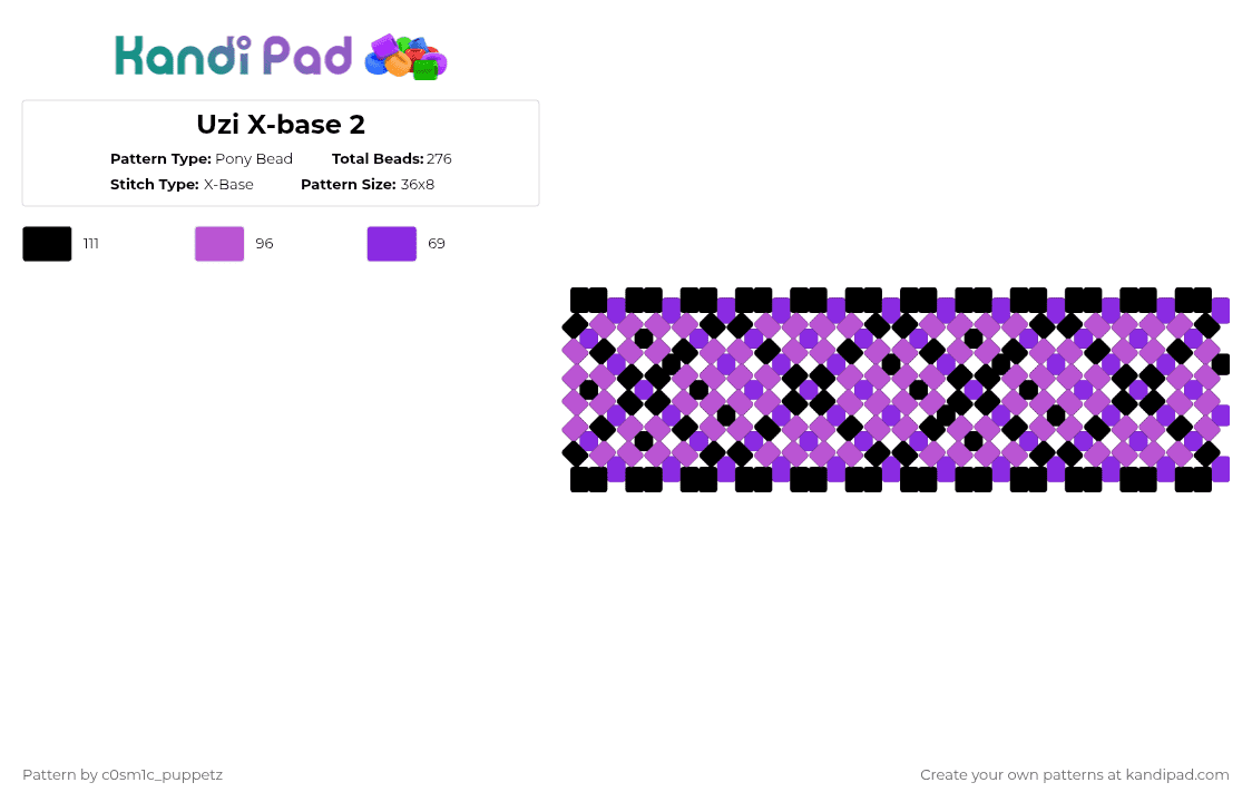 Uzi X-base 2 - Pony Bead Pattern by c0sm1c_puppetz on Kandi Pad - purple,pink