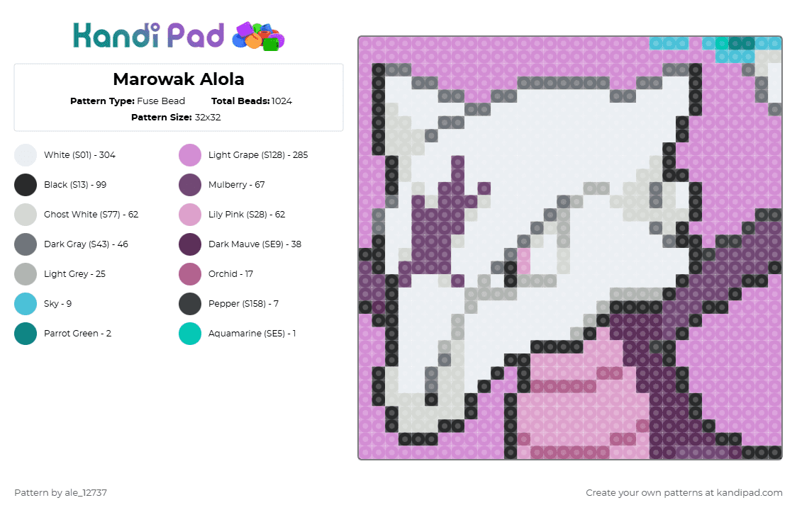 Marowak Alola - Fuse Bead Pattern by ale_12737 on Kandi Pad - pink,pokemon