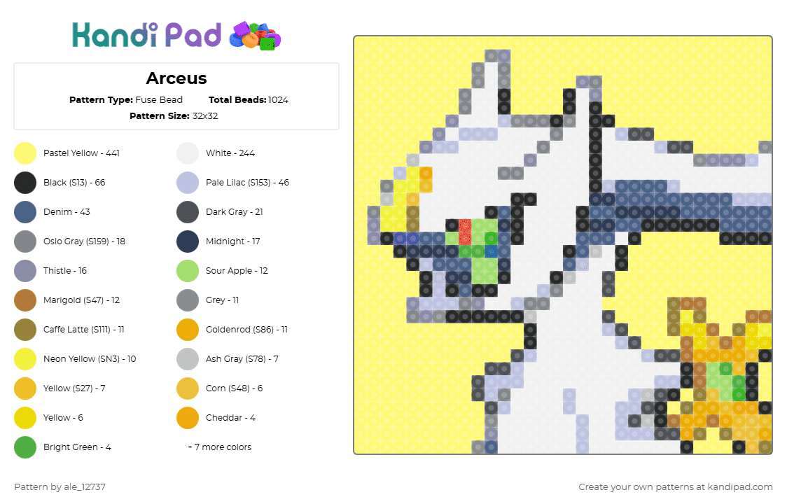 Arceus - Fuse Bead Pattern by ale_12737 on Kandi Pad - pokemon