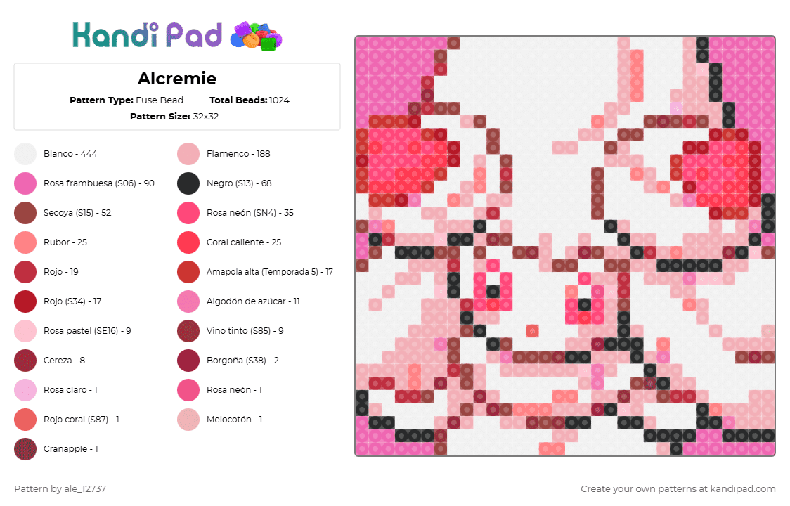 Alcremie - Fuse Bead Pattern by ale_12737 on Kandi Pad - white,red,beige,pokemon