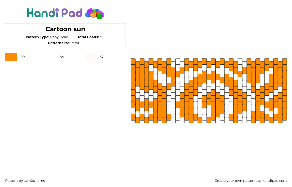 Cartoon sun - Pony Bead Pattern by sam0x_lams on Kandi Pad - sun,spiral,swirl,cuff,summer,orange,white