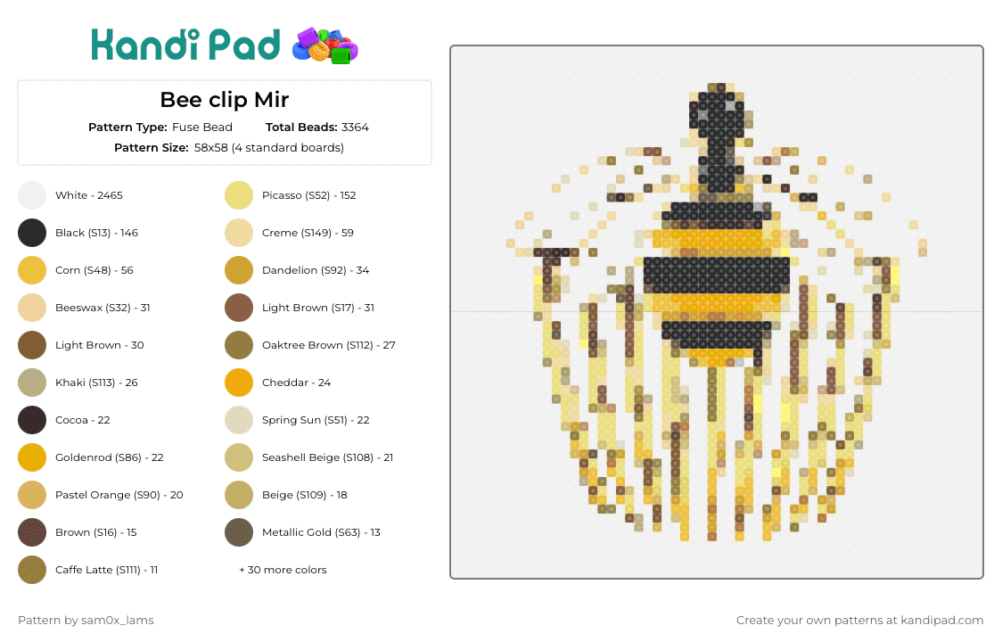 Bee clip Mir - Fuse Bead Pattern by sam0x_lams on Kandi Pad - bee,hair clip,elegant,playful,buzzing,functional,gold,black