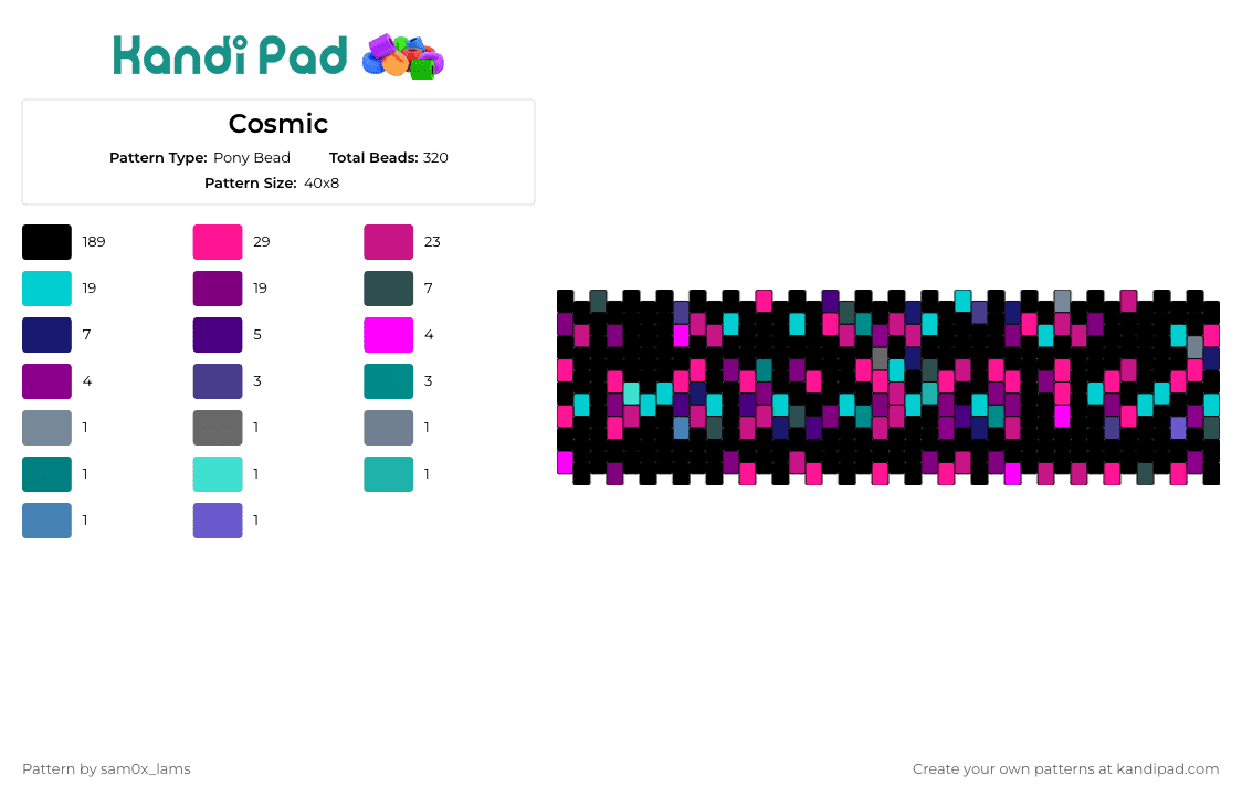 Cosmic - Pony Bead Pattern by sam0x_lams on Kandi Pad - cosmic,celestial,space,galaxy,colorful,neon,cuff,dark,black,pink