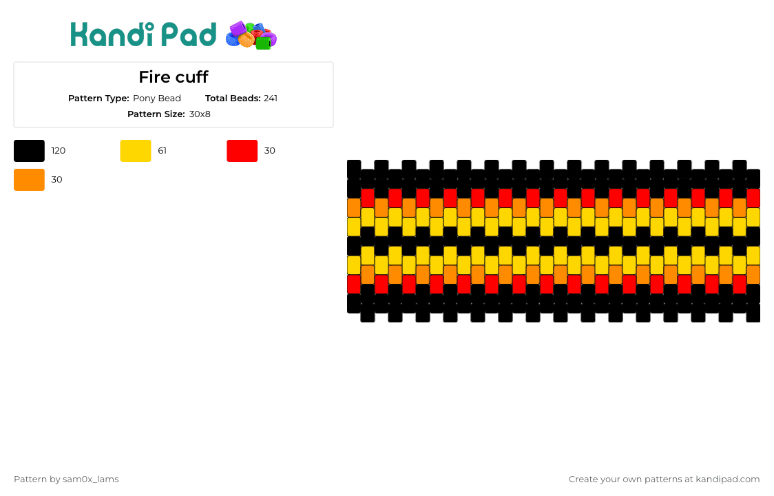 Fire cuff - Pony Bead Pattern by sam0x_lams on Kandi Pad - fire,cuff,vibrant,red,orange,yellow,blazing,style,heat,collection