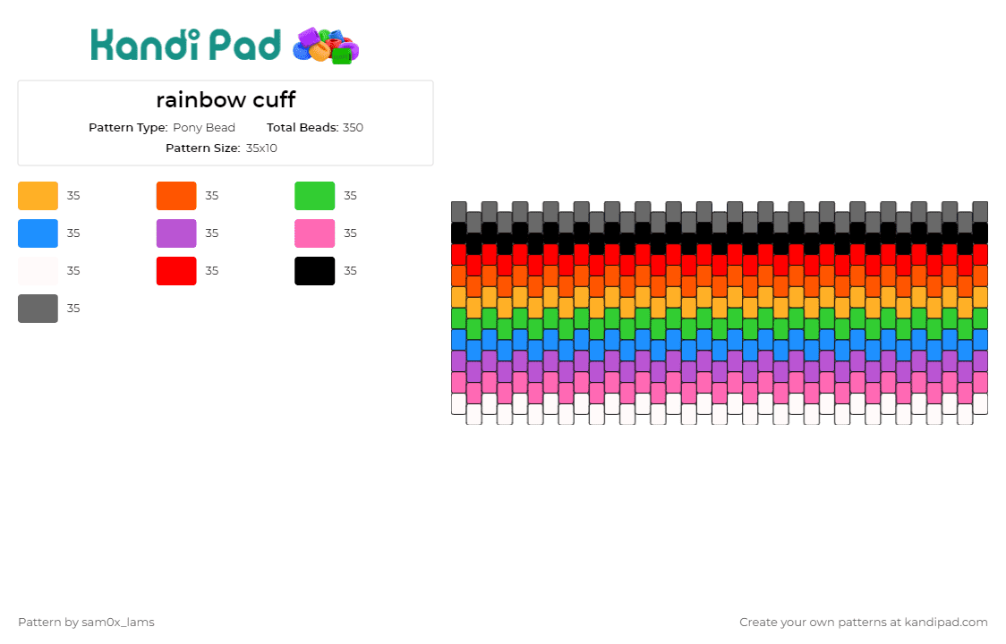 rainbow cuff - Pony Bead Pattern by sam0x_lams on Kandi Pad - rainbow,cuff,vibrant,diversity,joy,spectrum,smooth,contrast