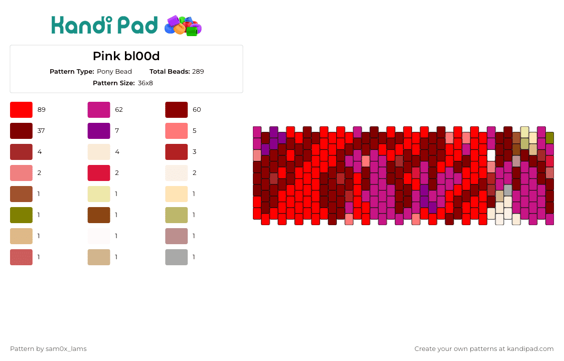 Pink bl00d - Pony Bead Pattern by sam0x_lams on Kandi Pad - bloody,drippy,spooky,halloween,cuff,red,pink