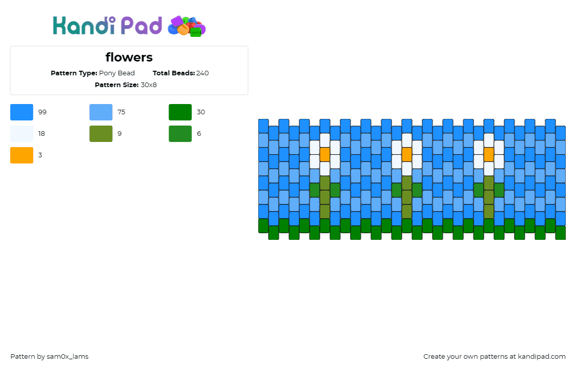 flowers - Pony Bead Pattern by sam0x_lams on Kandi Pad - flowers,garden,nature,daisies,cuff,spring,blue sky,clear,nature-inspired,vibrant