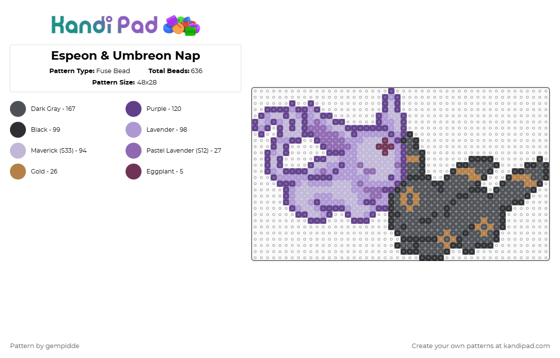 Espeon & Umbreon Nap - Fuse Bead Pattern by gempidde on Kandi Pad - pink,gray,pokemon,character,gaming,eeveelution,eevee,cute
