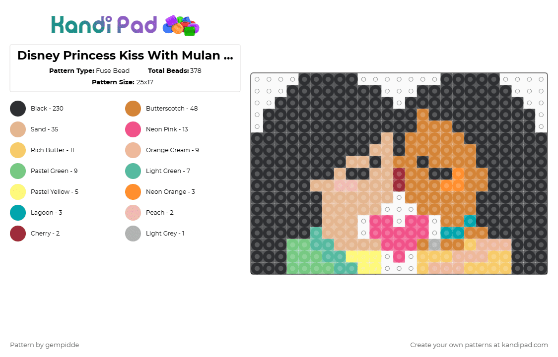 Disney Princess Kiss With Mulan and Pocahontas - Fuse Bead Pattern by gempidde on Kandi Pad - black,beige,orange,gay,disney,pride,lesbian,romance,love