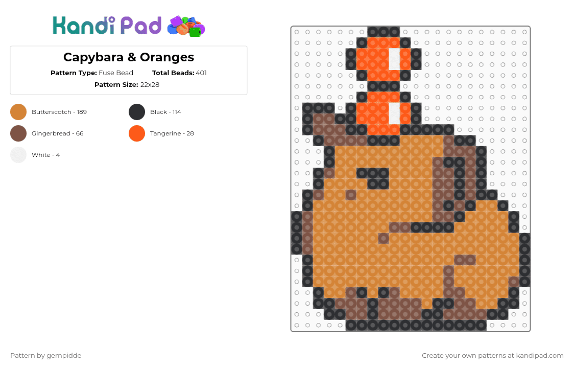 Capybara & Oranges - Fuse Bead Pattern by gempidde on Kandi Pad - orange,animal,cute,fruit,citrus