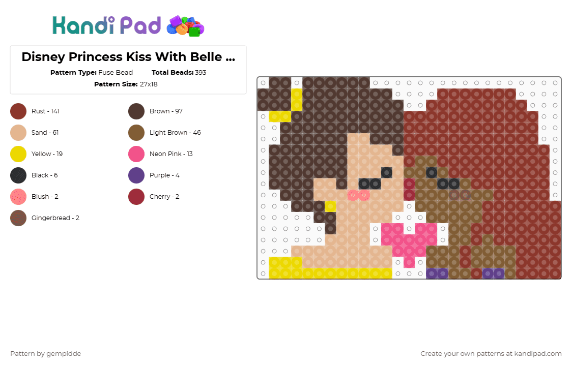 Disney Princess Kiss With Belle and 2023 Ariel - Fuse Bead Pattern by gempidde on Kandi Pad - beige,red,brown,gay,disney,pride,lesbian,romance,love,little mermaid,beauty and the beast