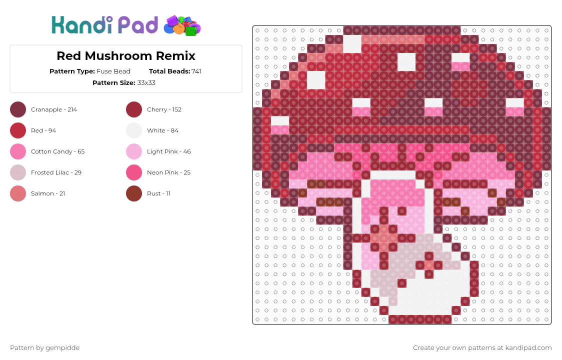 Red Mushroom Remix - Fuse Bead Pattern by gempidde on Kandi Pad - brown,red,drug,shroom,nature,plant,yellow,gold