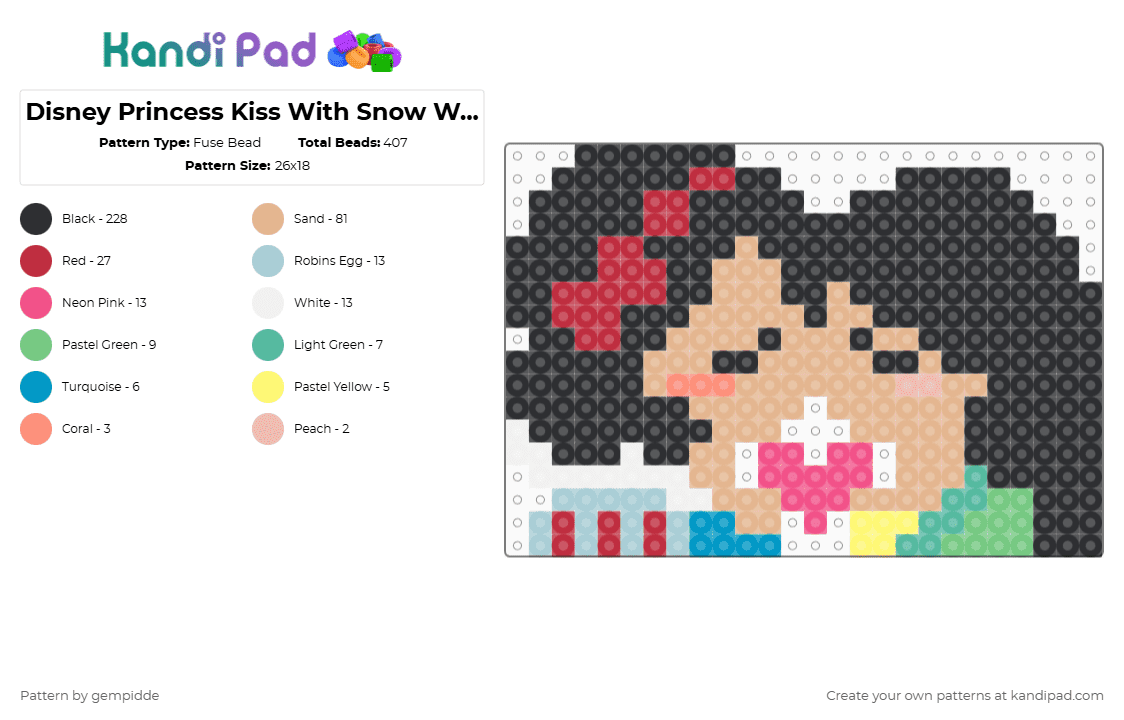 Disney Princess Kiss With Snow White and Mulan - Fuse Bead Pattern by gempidde on Kandi Pad - black,red,beige,gay,disney,pride,lesbian,romance,love