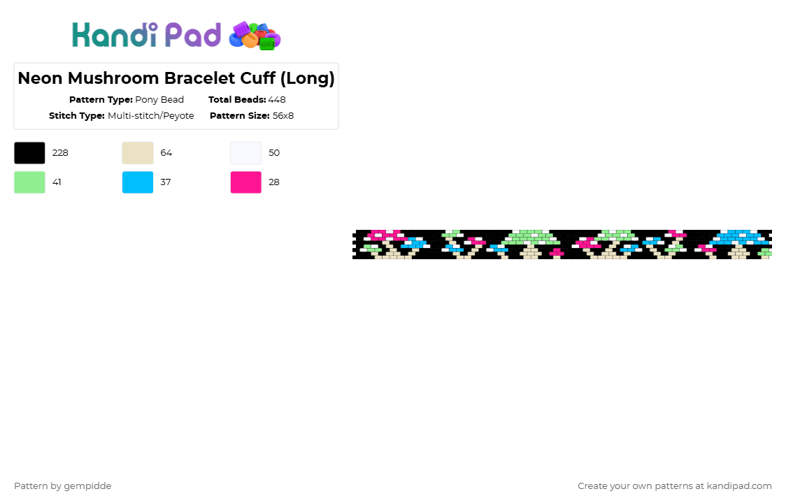 Neon Mushroom Bracelet Cuff (Long) - Pony Bead Pattern by gempidde on Kandi Pad - black,teal,beige,nature,shroom,drug,plant,earth,cuff,bracelet,food