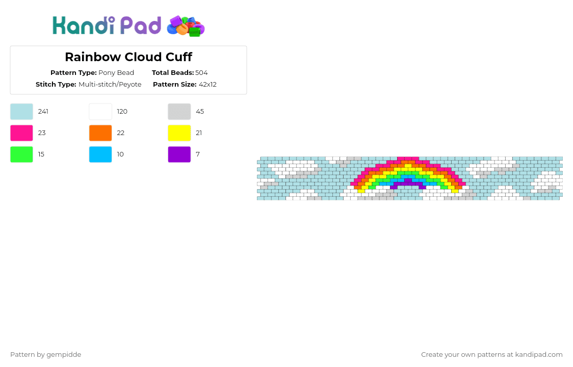 Rainbow Cloud Cuff - Pony Bead Pattern by gempidde on Kandi Pad - light blue,gay,pride,colorful,nature,sky,weather