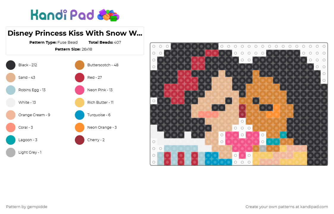 Disney Princess Kiss With Snow White and Pocahontas - Fuse Bead Pattern by gempidde on Kandi Pad - black,red,beige,orange,gay,disney,pride,lesbian,romance,love