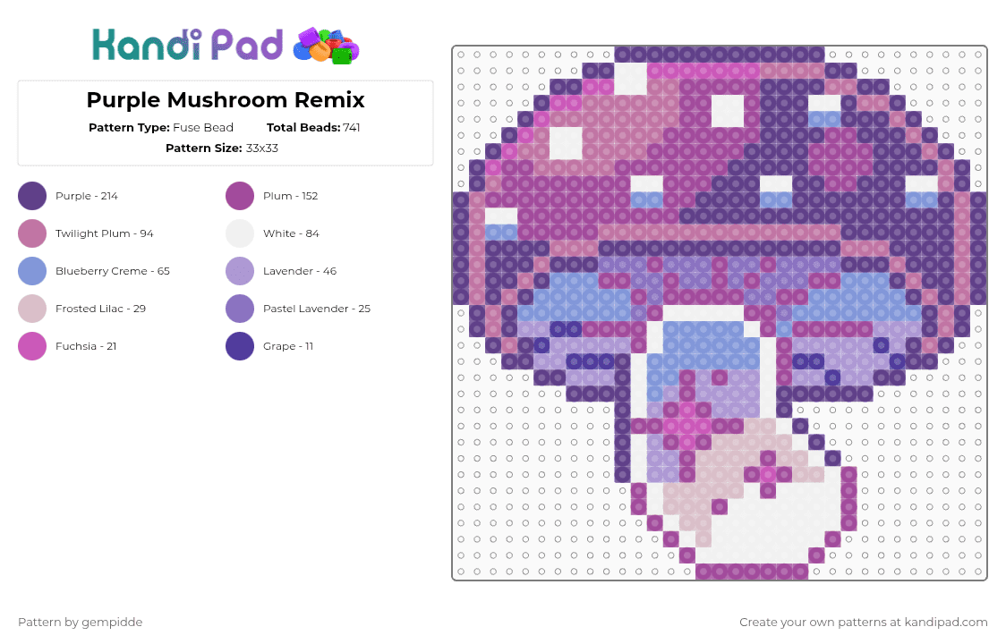 Purple Mushroom Remix - Fuse Bead Pattern by gempidde on Kandi Pad - purple,pink,drug,nature,plant